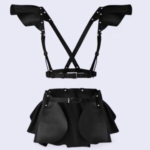 Chic Black Harness and Skirt Set